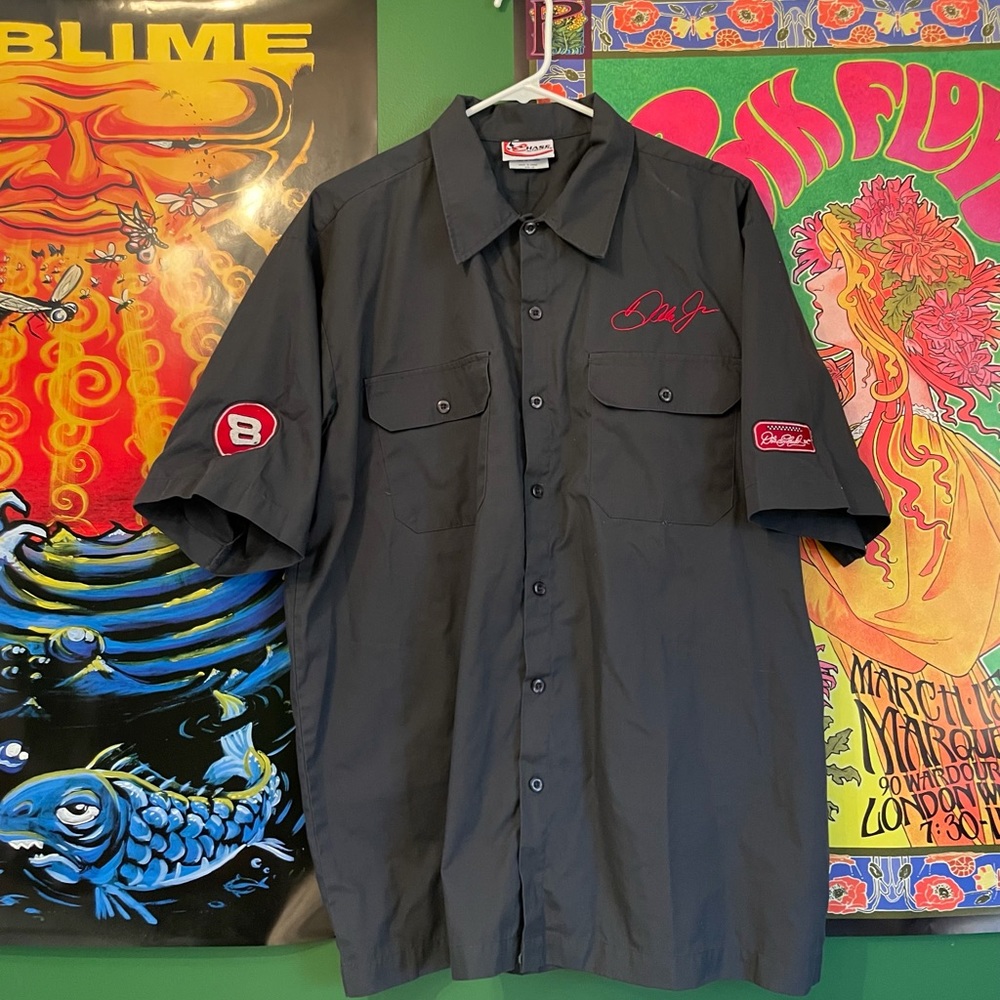 Vintage Dale Earnhardt Jr Crew Member Short Sleeve Button-Up